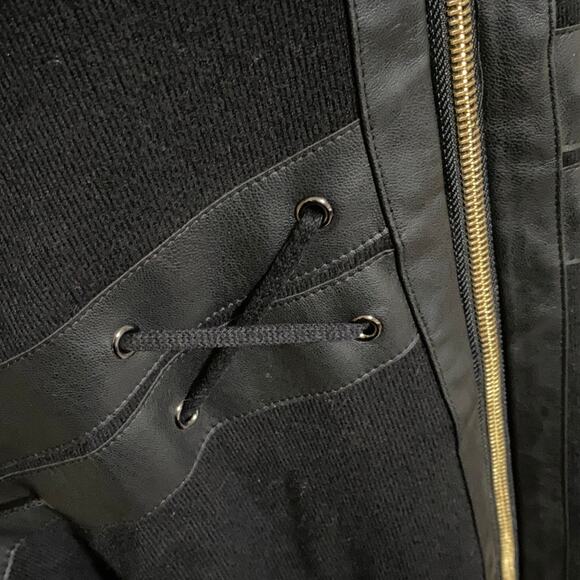 Women's Tunic Sweater Full Front Zip Faux Leather Lace Up Waist Detail Trim XL - Picture 3 of 12